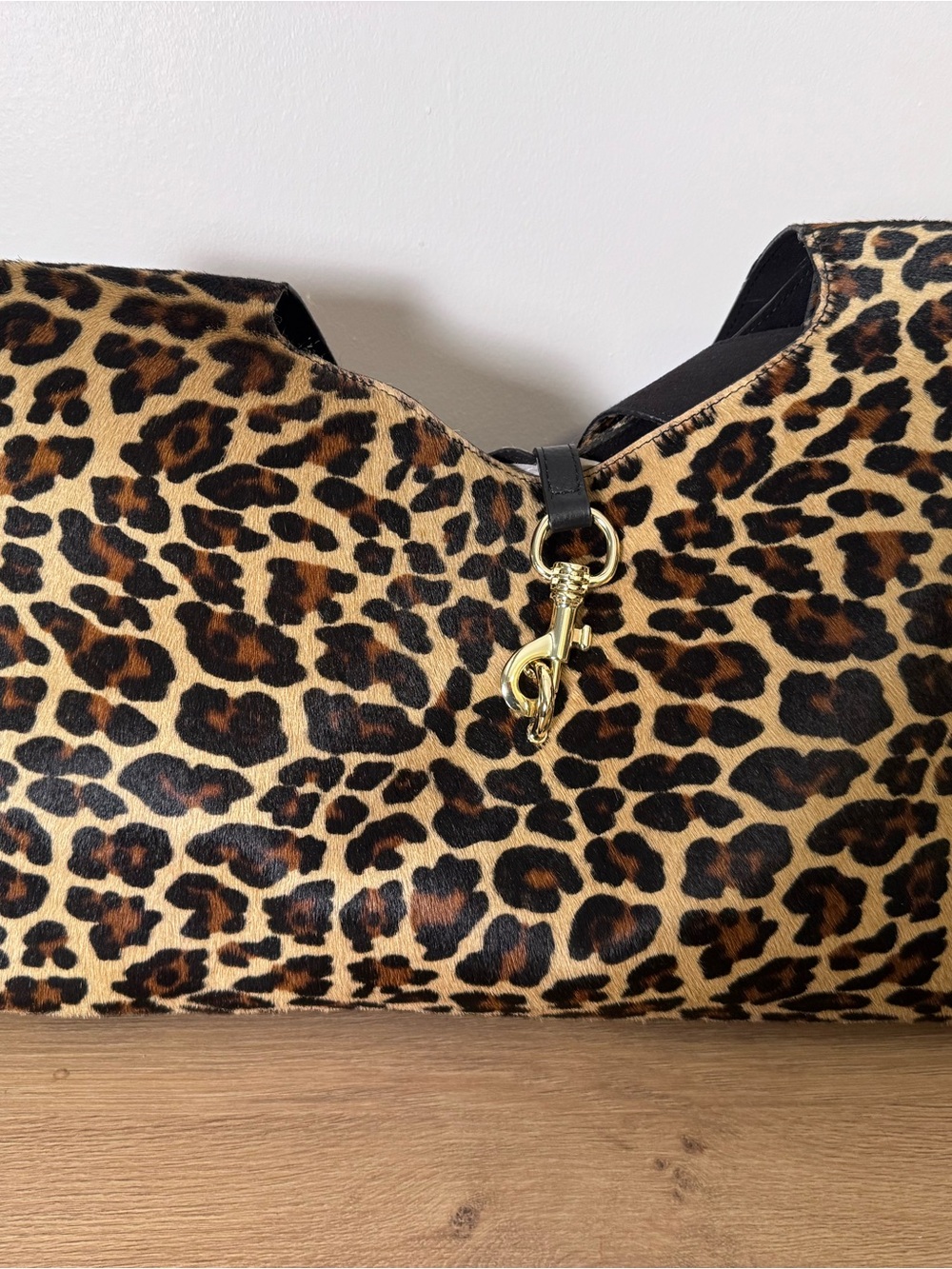 Leopard Print Hobo Shoulder Bag with Gold Hook Accent